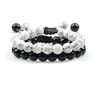 QYYZTHX 2 PCS Men Beads Pulsera Tigre Eye Stone Encanto Trenzado Onyx Lava Rock Brazalete con Cuentas para Mujeres Regalos de brazaletes de Yoga Amigos
