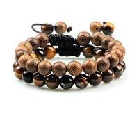 QYYZTHX 2 PCS Men Beads Pulsera Tigre Eye Stone Encanto Trenzado Onyx Lava Rock Brazalete con Cuentas para Mujeres Regalos de brazaletes de Yoga Amigos