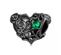 QYYZTHX Black Heart Shaped Skull & Rose Charm Bead Halloween Flower Genuine 925 Sterling Silver Compatible with Bracelet