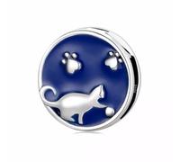 QYYZTHX Blue Cat Clip Charm Animal Pet Cat Dog Genuine 925 Sterling Silver Compatible with Reflexions Bracelet Reflections