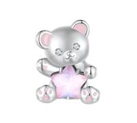 QYYZTHX Cute Teddy Bear & Star Charm Bead Genuine 925 Sterling Silver Compatible with Bracelet