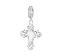 QYYZTHX Glow In The Dark Cross Crucifix Dangle Charm Religious Jesus God Genuine 925 Sterling Silver Compatible with Bracelet
