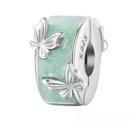QYYZTHX Green Butterfly Clip Charm Bead Genuine 925 Sterling Silver Compatible with Bracelet
