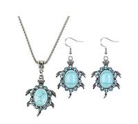 QYYZTHX Juegos de joyería de Tortuga Retro Turquesa Collar Colgante de Pendientes Cadena de Regalos de Amuleto Hechos a Mano para su Mujer