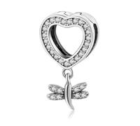 QYYZTHX Love Heart Dragonfly Clip Charm Genuine 925 Sterling Silver Compatible with Reflexions Bracelet Reflections