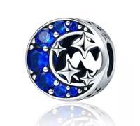 QYYZTHX Moon & Stars Charm Bead Genuine 925 Sterling Silver Compatible with Bracelet