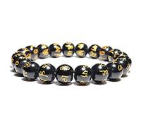QYYZTHX Pulsera de Pulsera para Hombres Mujeres 6/8/10/12 mm Piedra Natural Obsidiana Men Femenino Sánscrito Buda Meditación con Cuentas Braclet