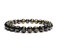 QYYZTHX Pulsera de Pulsera para Hombres Mujeres 6/8/10/12 mm Piedra Natural Obsidiana Men Femenino Sánscrito Buda Meditación con Cuentas Braclet
