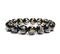 QYYZTHX Pulsera de Pulsera para Hombres Mujeres 6/8/10/12 mm Piedra Natural Obsidiana Men Femenino Sánscrito Buda Meditación con Cuentas Braclet