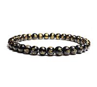 QYYZTHX Pulsera de Pulsera para Hombres Mujeres 6/8/10/12 mm Piedra Natural Obsidiana Men Femenino Sánscrito Buda Meditación con Cuentas Braclet