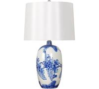 QYYZTQY 1-Light Hand-Craft Ceramic Table Lamp Flower Painting Small Desk Lamp with White Drum Fabric Lamp Shade E27 Base Night Light