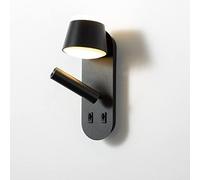 QYYZTQY 10W LED Wall Lamps with 3W Rotatable Reading Light Independent Switch Wall Light for Bedside Lamp, Bedroom, Living Room, Warm White,Black (Color : Black)