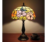 QYYZTQY 12-Inch Butterfly Vintage Pastoral Gorgeous Flowers Stained Glass Style Table Lamp Bedroom Lamp Bedside Lamp