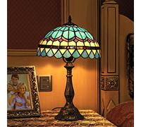 QYYZTQY 12-Inch Vintage Pastoral Mediterranean Blue Feather Style Stained Glass Style Table Lamp Bedroom Lamp Bedside Lamp