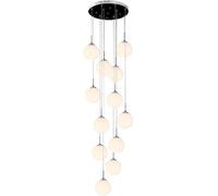 QYYZTQY 12 Milk Glass Balls Staircase Chandelier Long Pendant Light Frosted Glass Bubbles Chandelier Foyer Entryway High Ceiling Mid Century Hanging Lamp For Living Room Dining Room, Chrome Gold