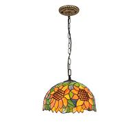 QYYZTQY 12Inch Style Sunflower Stained Glass Art Pendant Light for Dining Room Pastoral Hanging Light Fixtures for Kitchen Island Restaurant Hallway Lighting
