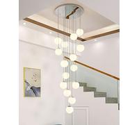 QYYZTQY 15 Balls Staircase Chandeliers for High Ceilings Gold Long Pendant Light Frosted Milk Glass Bubble Chandelier Chrome Mid Century Hanging Lamp for Foyer Entryway Living Room