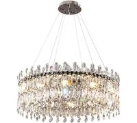 QYYZTQY 19.6" Luxury Rain Drop K9 Glass Living Chrome Round Crystal Drum Chandelier Dining Room Large Hanging Pendant Light for Kitchen Foyer Entryway