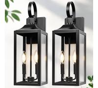 QYYZTQY 19" Large Outdoor Wall Light - Black Outside Wall Mounted Light Fixture, Exterior Farmhouse Wall Lantern 2-Light, Porch Lighting Exterior Lamp for House, 2 Pack