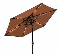 QYYZTQY 2.5m/8.2ft Patio Flower Parasol Hand Crank, Outdoor Round Swimming Pool Umbrella, with 30 Lights, Three Colors to Choose from (Brown)