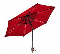 QYYZTQY 2.5m/8.2ft Patio Flower Parasol Hand Crank, Outdoor Round Swimming Pool Umbrella, with 30 Lights, Three Colors to Choose from (Red)