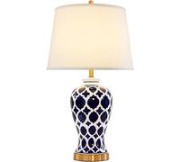 QYYZTQY 23” Blue and White Ceramic Table Lamp Chinese styleLED Desk Lamp with Metal Base and Fabric Lampshade Cottage Bedside Desk Nightstand Table Lamp for Bedroom,Living Room, Office