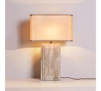 QYYZTQY 24.4" Mid Century Table Lamp Marble Tall Natural Stone Table Lamp Fabric Shade Vintage Rustic Bedside Lamp Farmhouse Nightstand Desk Lamp for Living Room Office Home Decor