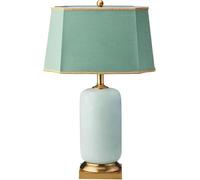 QYYZTQY 24.8” Green Ceramic Table Lamp,Rectangular Fabric Shade,Gold Base,Chinese styleDesk Lamp, Bedside Desk Nightstand Table Lamp