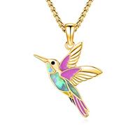 QYYZTQY 24K Women Men Abalone Shell Yellow Gold Hummingbird Gifts Bird Pendant Mom Jewelry for Girls