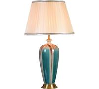 QYYZTQY 25.6” Green Ceramic Table Lamp with Gold Base and White Stripe Chinese styleDesk Lamp Cottage Bedside Desk Nightstand Table Lamp