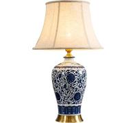QYYZTQY 26” Blue Chinese styleCeramic Table Lamp with Gold Base Desk Lamp Cottage Bedside Desk Nightstand Table Lamp