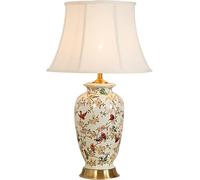 QYYZTQY 27.1” White Flower and Bird Ceramic Table Lamp with Gold Base Chinese styleDesk Lamp Cottage Bedside Desk Nightstand Table Lamp