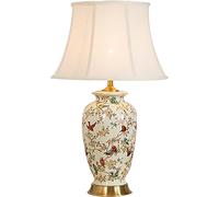 QYYZTQY 27" White Ceramic Floral Table Lamp Chinoiserie Bird Flower Porcelain Table Lamp Tall Large Farmhouse Cottage Bedside Nightstand Lamp Retro Rustic End Lamp for Living Room Bedroom Home Office