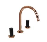 QYYZTQY 3 Hole Mixer Rose Gold Bathroom Sink Brass Basin Tap Double Deck Mounted Lavatory Faucet with Hot and Cold Water,Flat Handle(High Handle)