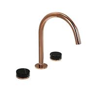 QYYZTQY 3 Hole Mixer Rose Gold Bathroom Sink Brass Basin Tap Double Deck Mounted Lavatory Faucet with Hot and Cold Water,Flat Handle(Flat Handle)