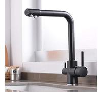 QYYZTQY 3 Way Filter Tap Brass Rotating Kitchen Sink Faucet Hot and Cold Direct Drinking Water Outlet Faucet-Golden(Black B)