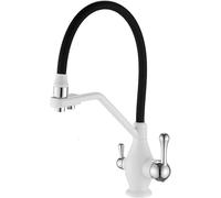 QYYZTQY 3-Way Pull-out Spray Kitchen Faucet with Black Silicone Hose Mixer Tap Under-Sink Water Filter & Stylish White Finish Ideal for Kitchens