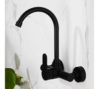 QYYZTQY 304 Stainless Steel, Black, Wall Mount faucets, Single Handle, Wall-Mounted, Sink Laundry Faucet-Black C(Black Kitchen Faucet B)