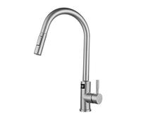 QYYZTQY 304 Stainless Steel Sink Telescopic Hot and Cold Intelligent Induction Kitchen Brushed Digital Display Touch Pull-out Faucet
