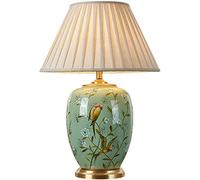 QYYZTQY 61 * 42cm Large Oriental Ceramic Table Lamp Gorgeous Bedroom Bedside Lamp Cyan Glazed Ceramics Table Lamp with Bell Shape Lamp Shade Ceramics Desk Lamp
