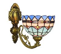 QYYZTQY 7.8Inch Mediterranean Wall Blue Stained Glass Wall Lamp Gold Wrought Iron Arm Wall Lighting Fixture for Living Room, Stairwell, Corridor, Bedroom
