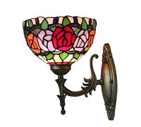 QYYZTQY 7.8Inch Style Beautiful Rose Stained Glass Wall Sconces Lamp Victorian Decorative Wall Light Fixtures for Bedroom Hotel Living Room