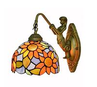 QYYZTQY 7.8Inch Wall Blue Sunflower Stained Glass Wall Lamp Mermaid Arm Wall Lighting Fixture for Living Room, Stairwell, Corridor, Bedroom