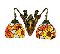 QYYZTQY 7.8Inch Wall Lamp 2-Lights Sunflower Stained Glass Wall Victorian Style Vintage Wall Lighting Fixture for Bedroom, Corridor, Living Room