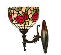 QYYZTQY 7.8Inch Wall Lamp Pastoral Style Stained Glass Red Flowers Wall Lighting Fixtures for Living Room, Bedroom, Hotel, Corridor, Art Craft Gift