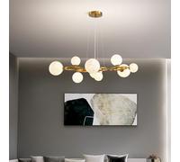 QYYZTQY 7/9 Light Gold Chandelier Light Fixture, Mid Century Globe Round Pendant Light, Height Adjustable Hanging Lamps, Metal Iron Pendant Lamps For Dining Room Over Table Living Room Foyer, Dimmable