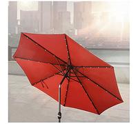 QYYZTQY 8.2x8.8ft/2.5x2.7m Garden Parasol with Lights,Outdoor Tilt and Crank,Beautiful Sun Protection,for Patio,Villas,Beach,Table Umbrella (Wine Red)