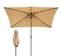 QYYZTQY 8 Feet Rectangular Market Umbrella with Crank Handle Tilt,Outdoor Shades Canopy Parasols for Garden,Patio Tables,Beach Pool (Beige 2M×2M)
