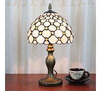 QYYZTQY 8 Inch -Traditional White Bead Pastoral Antique Handmade Glass Table Lamp Bedside Bed Room