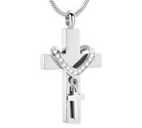QYYZTQY 925 Sterling Silver Cross Urn Necklace For Women and Men, Double Cross Cremation Urn Necklaces That Hold Ashes of Loved Ones, Cross Necklace For Ashes, Urn Necklaces For Ashes For Men